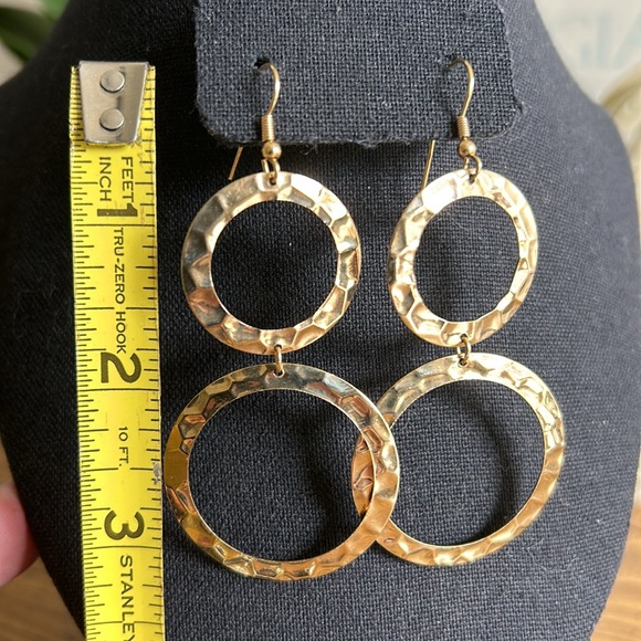 Double Hoop Gold Hammered Earrings - Picture 3 of 4